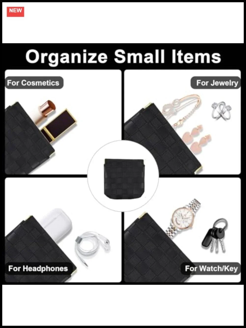 3pc Small Purse Organizer Pouches Waterproof Leather Cosmetic Bags Snap Closure
